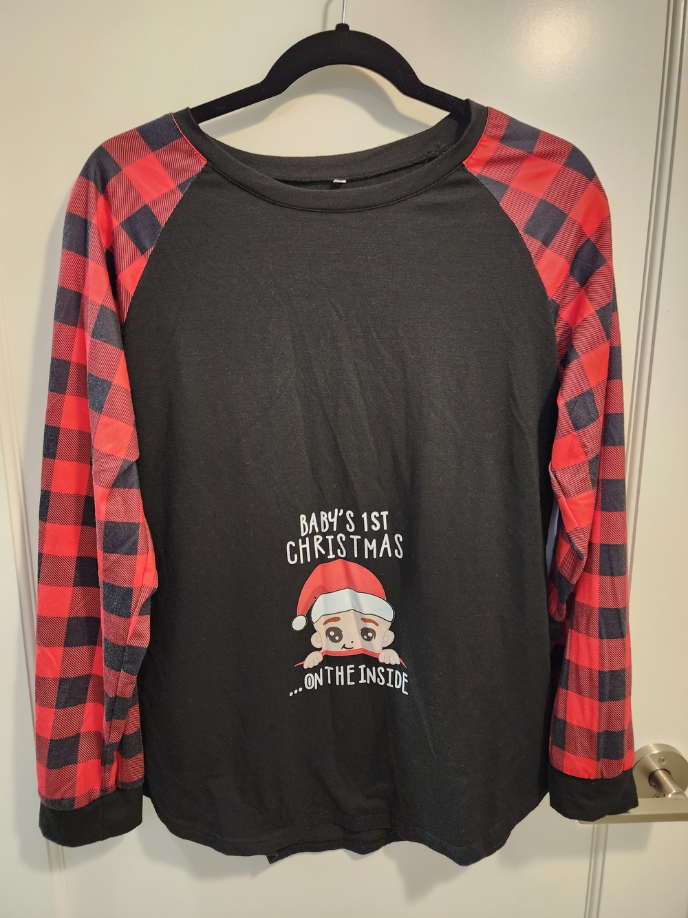Baby's 1st Christmas Black & Red Plaid Maternity Top